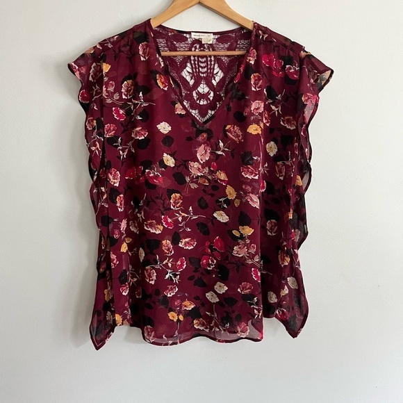 Anthropologie Meadow Rue Boho Ruffle Floral Lace Sheer Blouse - Picture 1 of 7